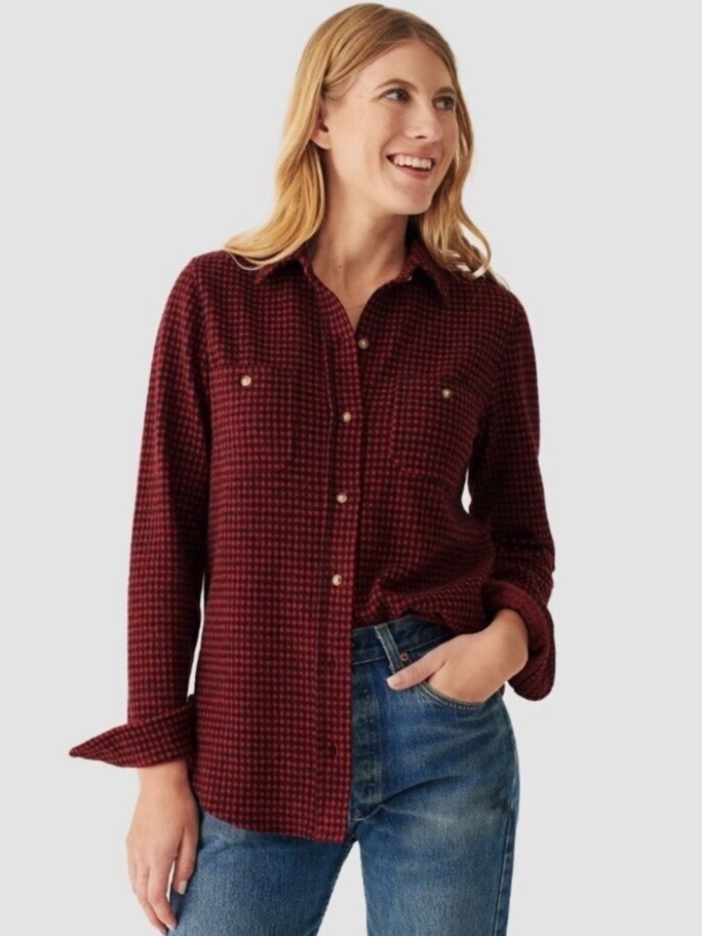 Faherty Women’s Legend Sweater Shirt Button Down Red Black Gingham size small